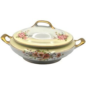 Jackson China Floral Covered Casserole Dish with Lid Gold Rim VINTAGE
